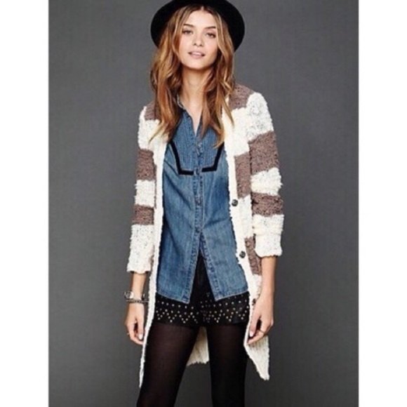 Free People Rugby Stripe Long Cardigan Medium - Picture 1 of 8